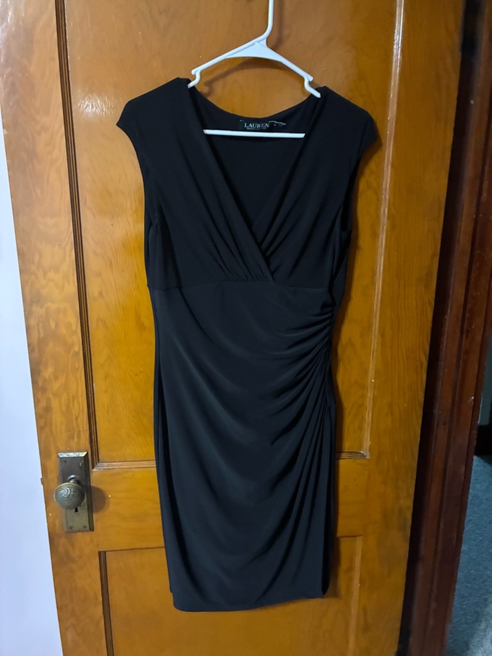 🌻 2/$25 - Lauren Ralph Lauren Black Cap Sleeve Faux-Wrap Midi Dress